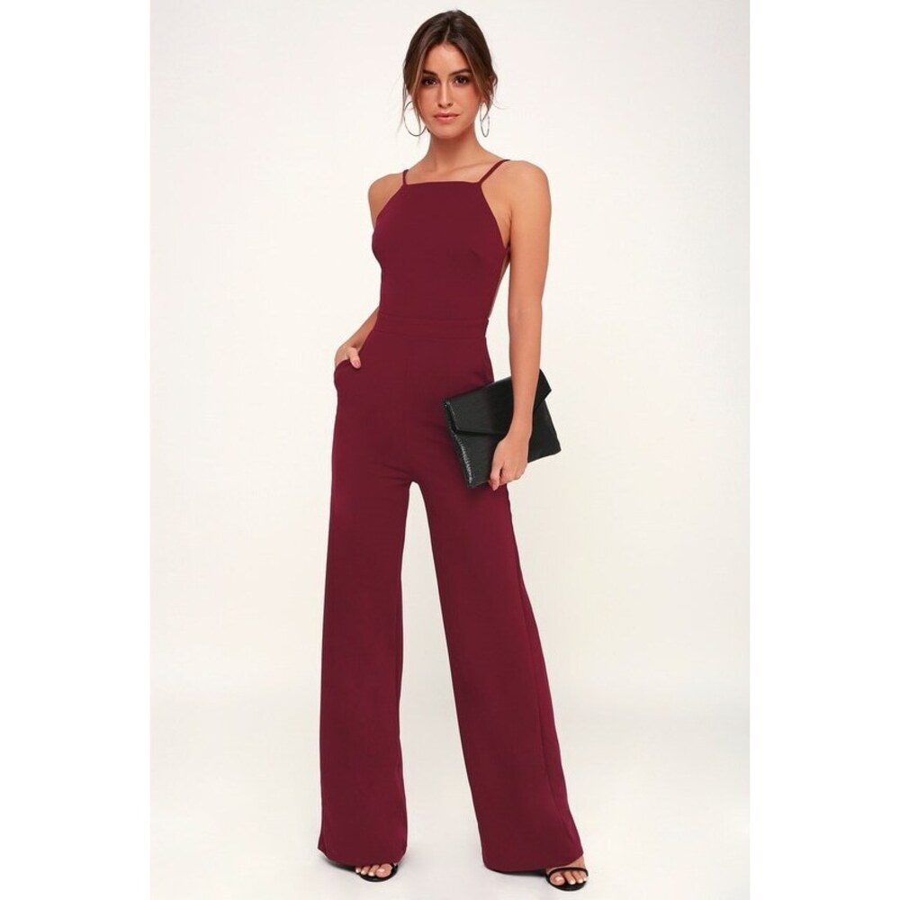 Lulus Something To Behold Burgundy Jumpsuit Red - Size M